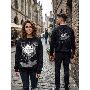 New Harry Potter Marauder’s Map Graphic Prt Black Crewneck Pullover Sweatshirt S